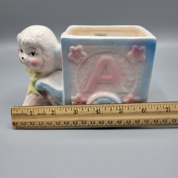 Vintage Ceramic Lamb Nursery Planter Figurine Anthropomorphic Pastel Colors - Picture 12 of 12